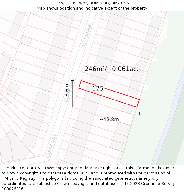 175, GORSEWAY, ROMFORD, RM7 0SA: Plot and title map