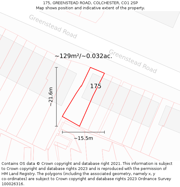 175, GREENSTEAD ROAD, COLCHESTER, CO1 2SP: Plot and title map