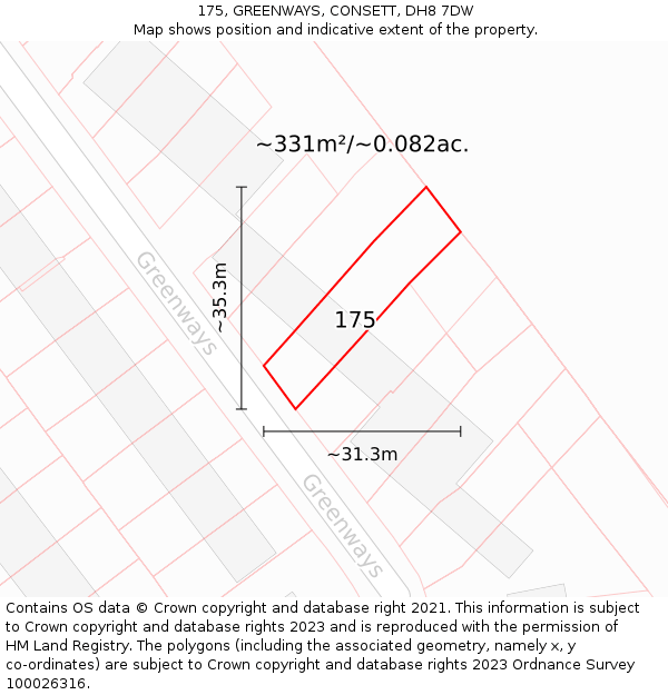 175, GREENWAYS, CONSETT, DH8 7DW: Plot and title map