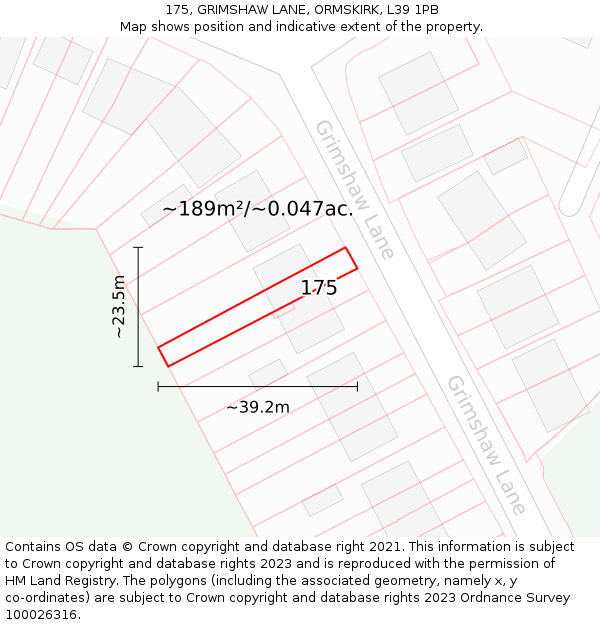 175, GRIMSHAW LANE, ORMSKIRK, L39 1PB: Plot and title map