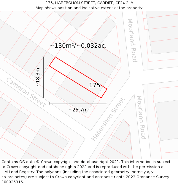 175, HABERSHON STREET, CARDIFF, CF24 2LA: Plot and title map