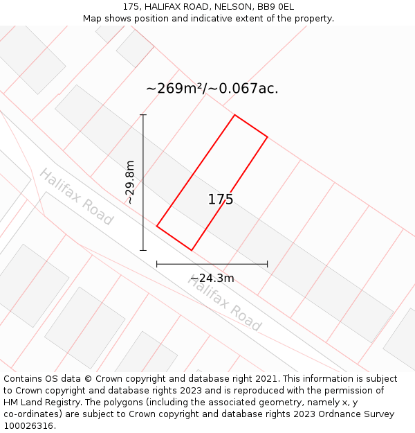 175, HALIFAX ROAD, NELSON, BB9 0EL: Plot and title map
