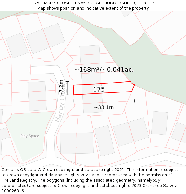 175, HANBY CLOSE, FENAY BRIDGE, HUDDERSFIELD, HD8 0FZ: Plot and title map