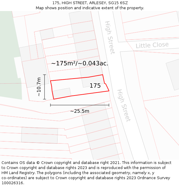 175, HIGH STREET, ARLESEY, SG15 6SZ: Plot and title map