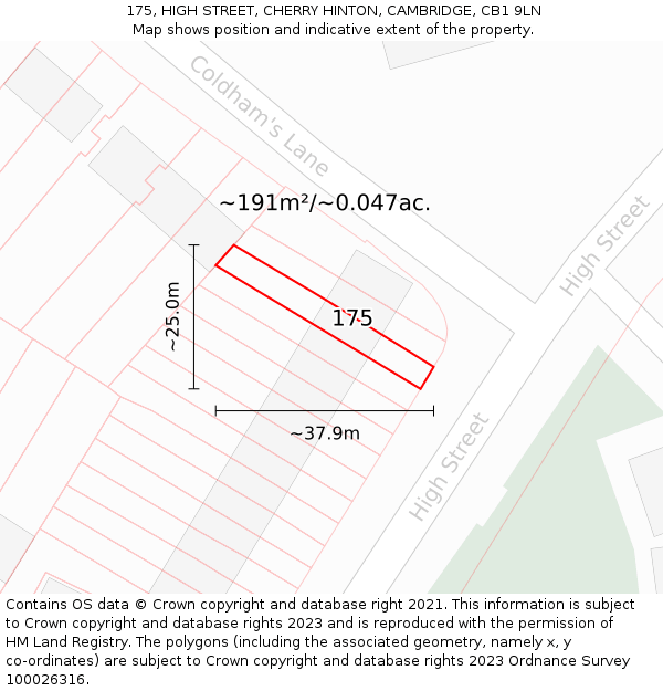 175, HIGH STREET, CHERRY HINTON, CAMBRIDGE, CB1 9LN: Plot and title map