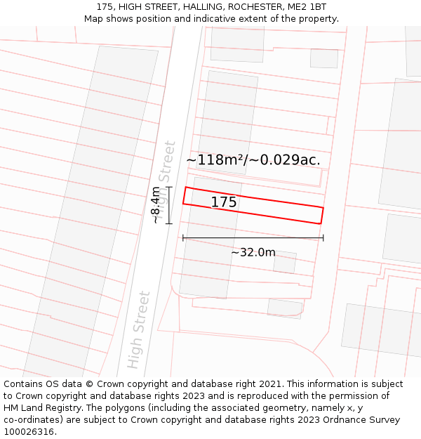 175, HIGH STREET, HALLING, ROCHESTER, ME2 1BT: Plot and title map