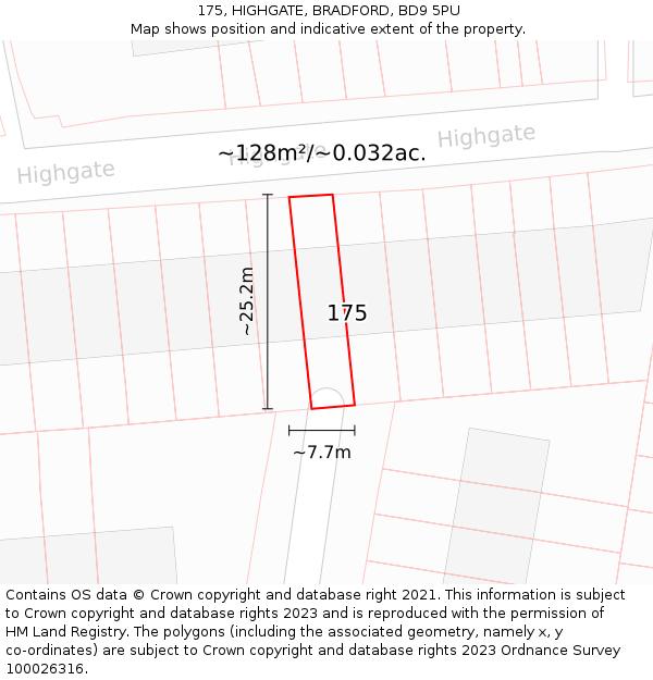 175, HIGHGATE, BRADFORD, BD9 5PU: Plot and title map
