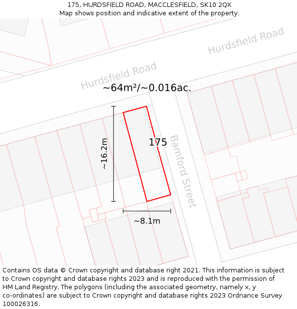 175, HURDSFIELD ROAD, MACCLESFIELD, SK10 2QX: Plot and title map