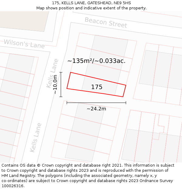 175, KELLS LANE, GATESHEAD, NE9 5HS: Plot and title map