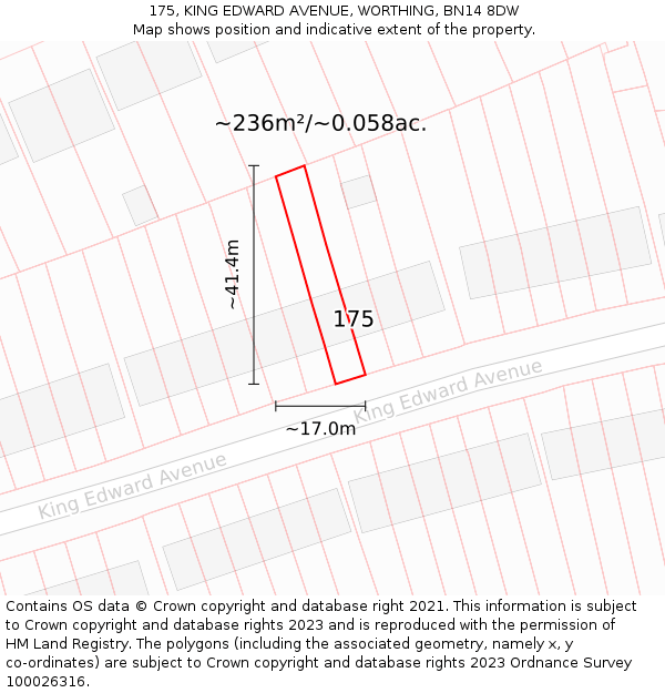 175, KING EDWARD AVENUE, WORTHING, BN14 8DW: Plot and title map