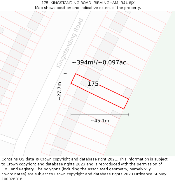 175, KINGSTANDING ROAD, BIRMINGHAM, B44 8JX: Plot and title map