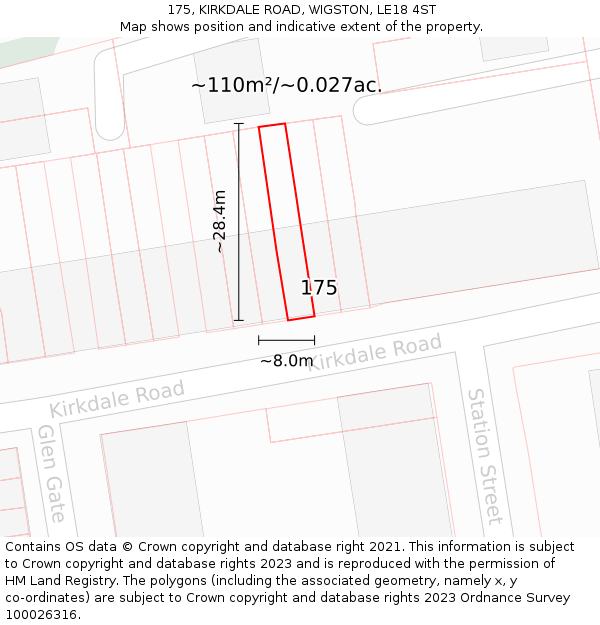 175, KIRKDALE ROAD, WIGSTON, LE18 4ST: Plot and title map