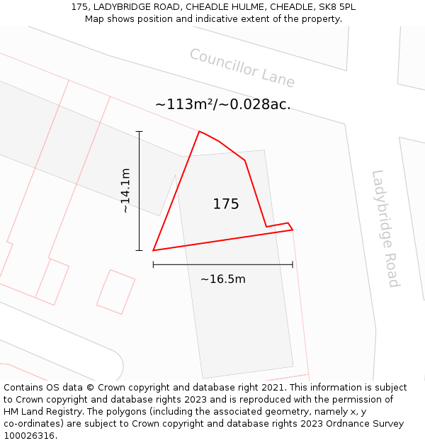 175, LADYBRIDGE ROAD, CHEADLE HULME, CHEADLE, SK8 5PL: Plot and title map