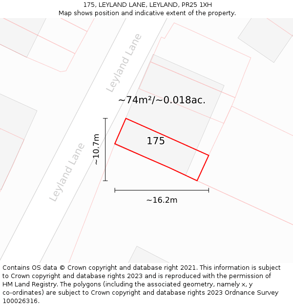 175, LEYLAND LANE, LEYLAND, PR25 1XH: Plot and title map