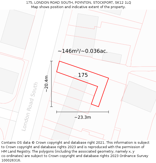 175, LONDON ROAD SOUTH, POYNTON, STOCKPORT, SK12 1LQ: Plot and title map