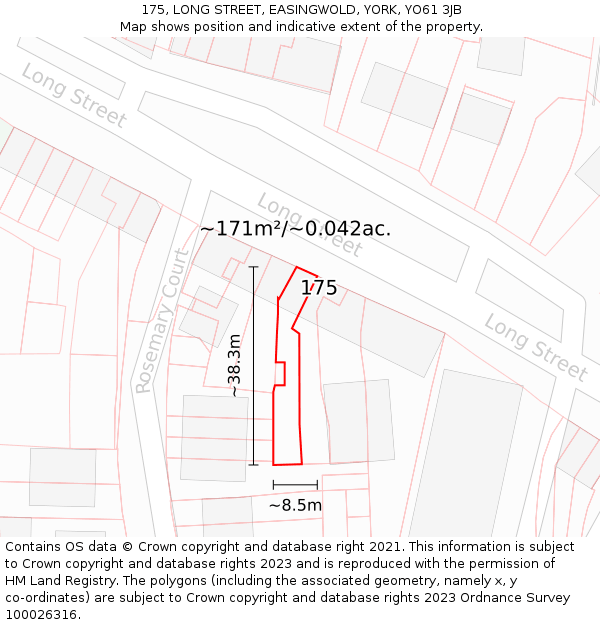 175, LONG STREET, EASINGWOLD, YORK, YO61 3JB: Plot and title map