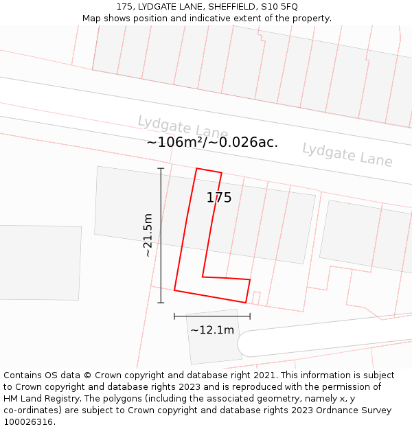 175, LYDGATE LANE, SHEFFIELD, S10 5FQ: Plot and title map