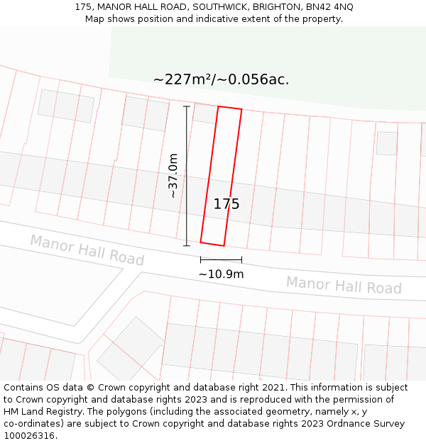 175, MANOR HALL ROAD, SOUTHWICK, BRIGHTON, BN42 4NQ: Plot and title map