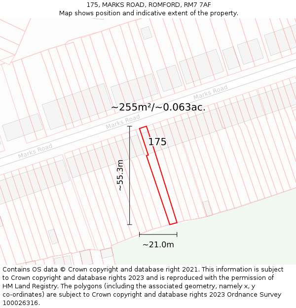 175, MARKS ROAD, ROMFORD, RM7 7AF: Plot and title map
