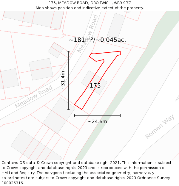 175, MEADOW ROAD, DROITWICH, WR9 9BZ: Plot and title map