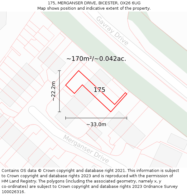 175, MERGANSER DRIVE, BICESTER, OX26 6UG: Plot and title map