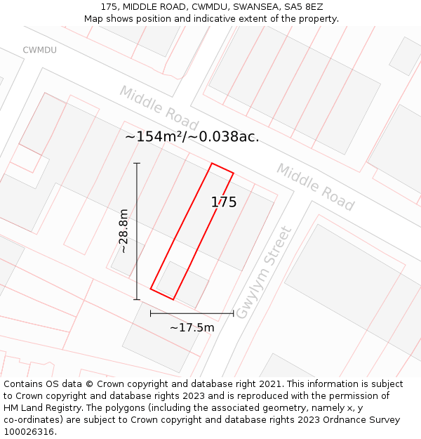 175, MIDDLE ROAD, CWMDU, SWANSEA, SA5 8EZ: Plot and title map