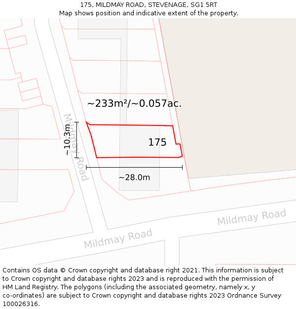 175, MILDMAY ROAD, STEVENAGE, SG1 5RT: Plot and title map