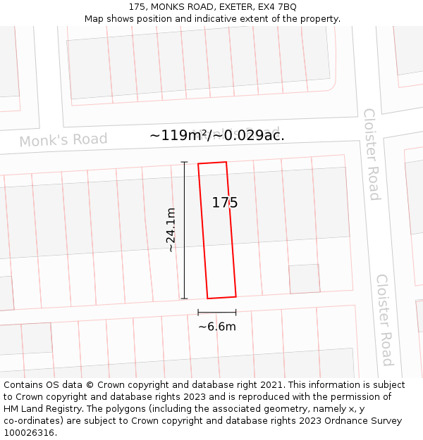 175, MONKS ROAD, EXETER, EX4 7BQ: Plot and title map