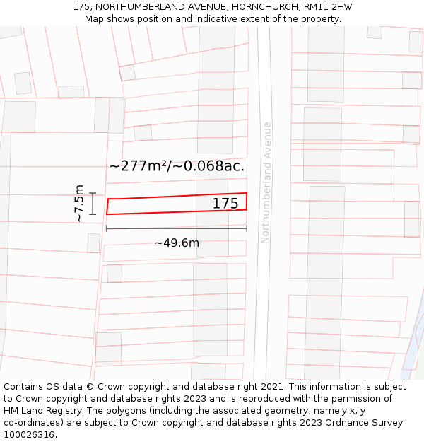 175, NORTHUMBERLAND AVENUE, HORNCHURCH, RM11 2HW: Plot and title map