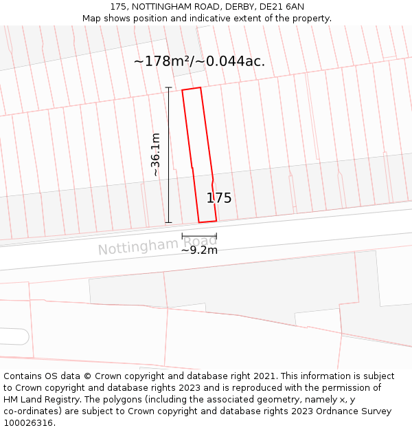 175, NOTTINGHAM ROAD, DERBY, DE21 6AN: Plot and title map