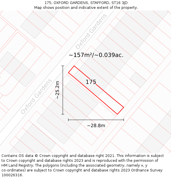 175, OXFORD GARDENS, STAFFORD, ST16 3JD: Plot and title map