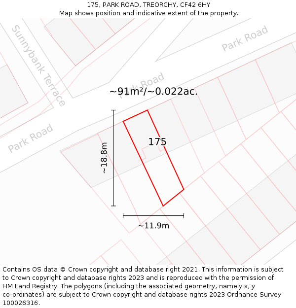 175, PARK ROAD, TREORCHY, CF42 6HY: Plot and title map