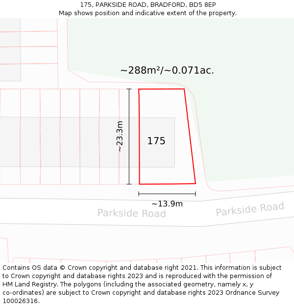 175, PARKSIDE ROAD, BRADFORD, BD5 8EP: Plot and title map