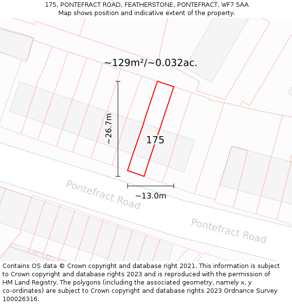 175, PONTEFRACT ROAD, FEATHERSTONE, PONTEFRACT, WF7 5AA: Plot and title map