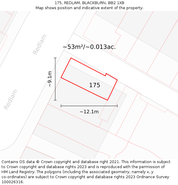 175, REDLAM, BLACKBURN, BB2 1XB: Plot and title map