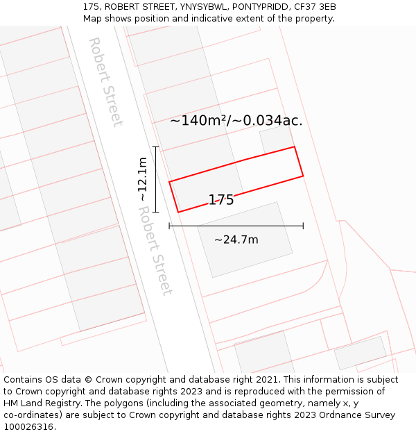 175, ROBERT STREET, YNYSYBWL, PONTYPRIDD, CF37 3EB: Plot and title map