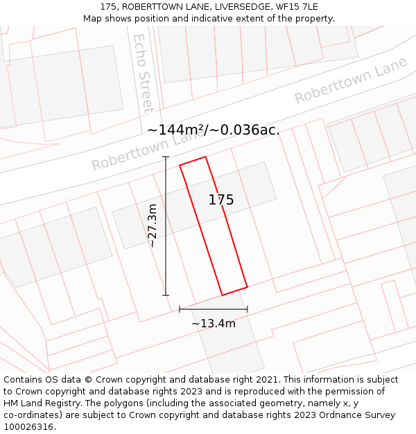 175, ROBERTTOWN LANE, LIVERSEDGE, WF15 7LE: Plot and title map