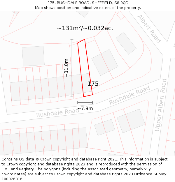 175, RUSHDALE ROAD, SHEFFIELD, S8 9QD: Plot and title map