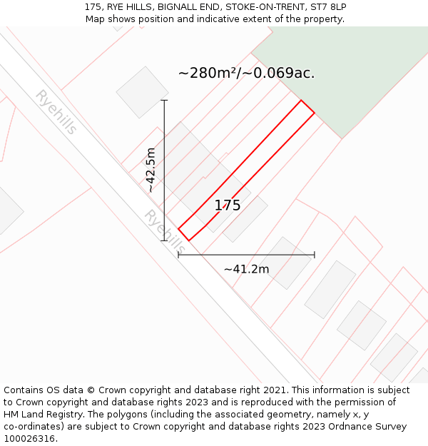 175, RYE HILLS, BIGNALL END, STOKE-ON-TRENT, ST7 8LP: Plot and title map