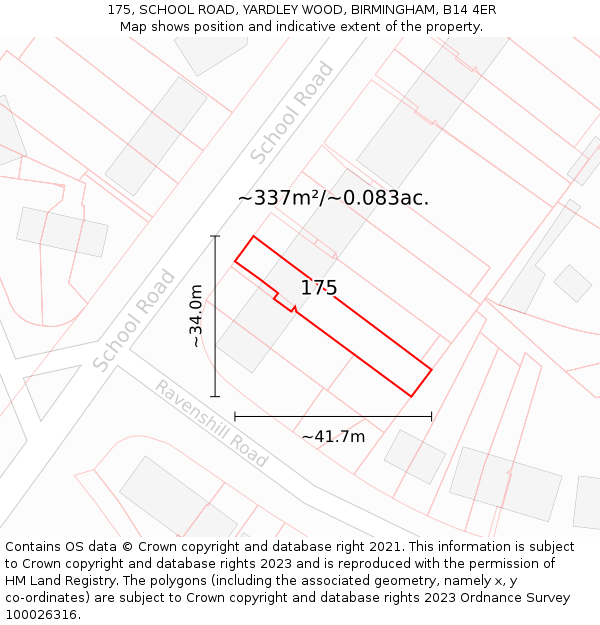 175, SCHOOL ROAD, YARDLEY WOOD, BIRMINGHAM, B14 4ER: Plot and title map
