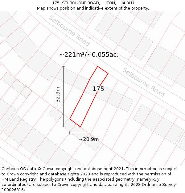 175, SELBOURNE ROAD, LUTON, LU4 8LU: Plot and title map