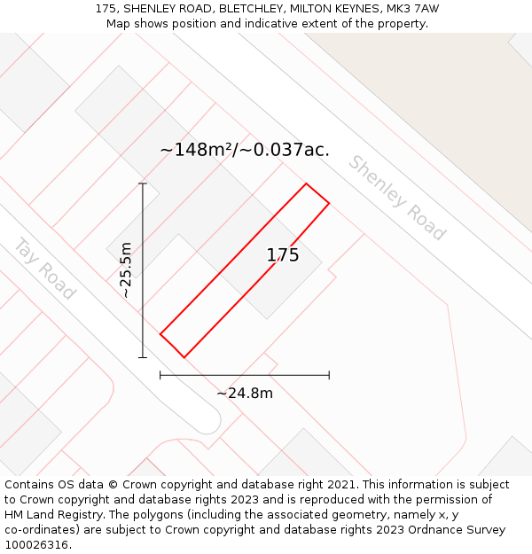 175, SHENLEY ROAD, BLETCHLEY, MILTON KEYNES, MK3 7AW: Plot and title map