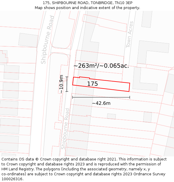175, SHIPBOURNE ROAD, TONBRIDGE, TN10 3EP: Plot and title map