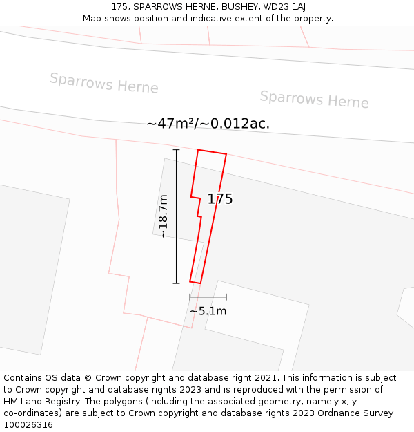 175, SPARROWS HERNE, BUSHEY, WD23 1AJ: Plot and title map