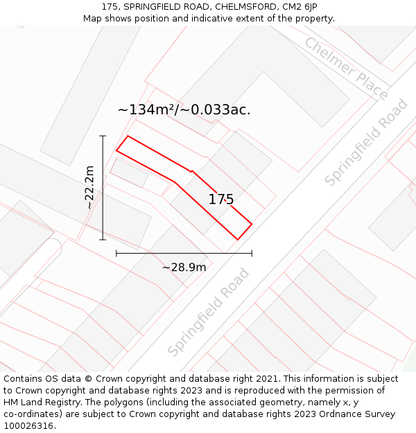 175, SPRINGFIELD ROAD, CHELMSFORD, CM2 6JP: Plot and title map