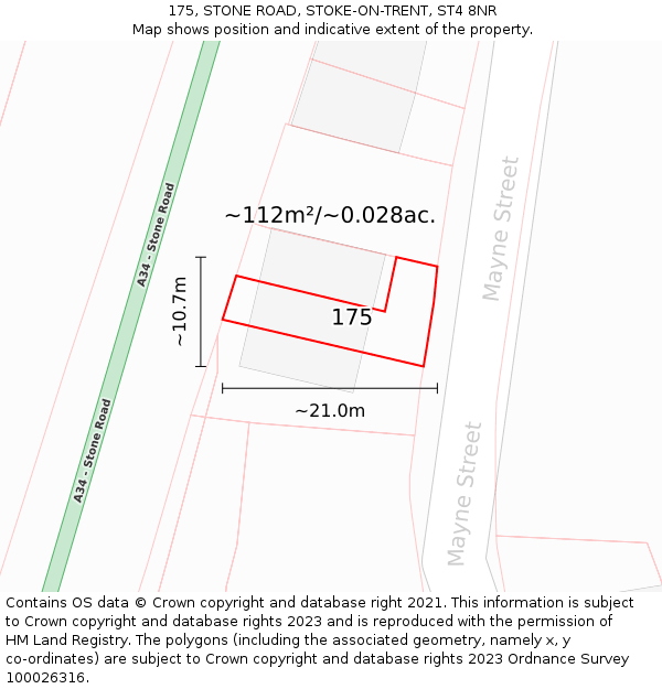175, STONE ROAD, STOKE-ON-TRENT, ST4 8NR: Plot and title map