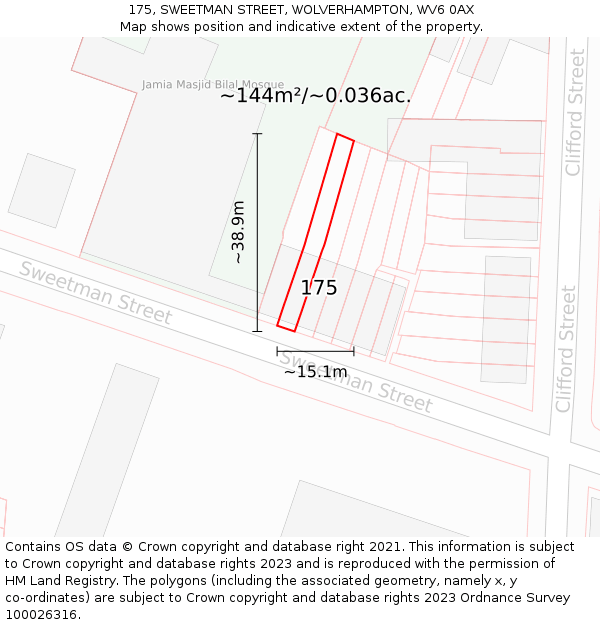 175, SWEETMAN STREET, WOLVERHAMPTON, WV6 0AX: Plot and title map