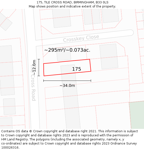 175, TILE CROSS ROAD, BIRMINGHAM, B33 0LS: Plot and title map