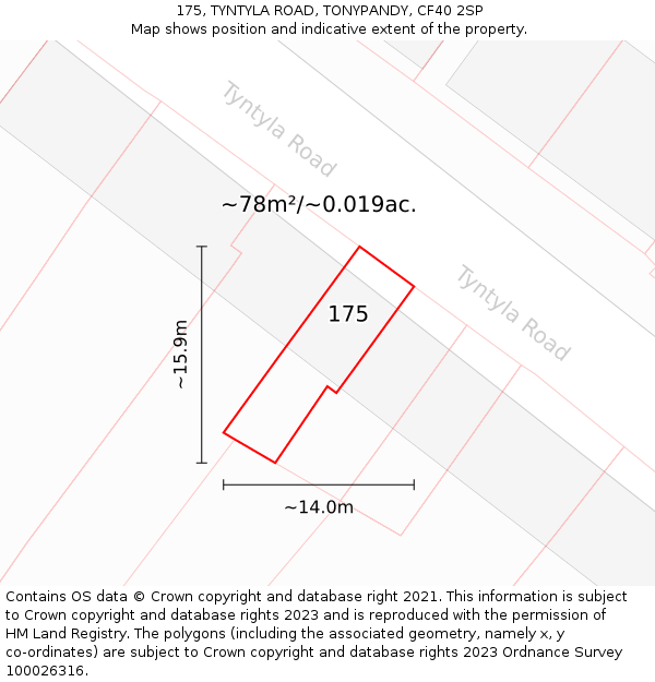 175, TYNTYLA ROAD, TONYPANDY, CF40 2SP: Plot and title map