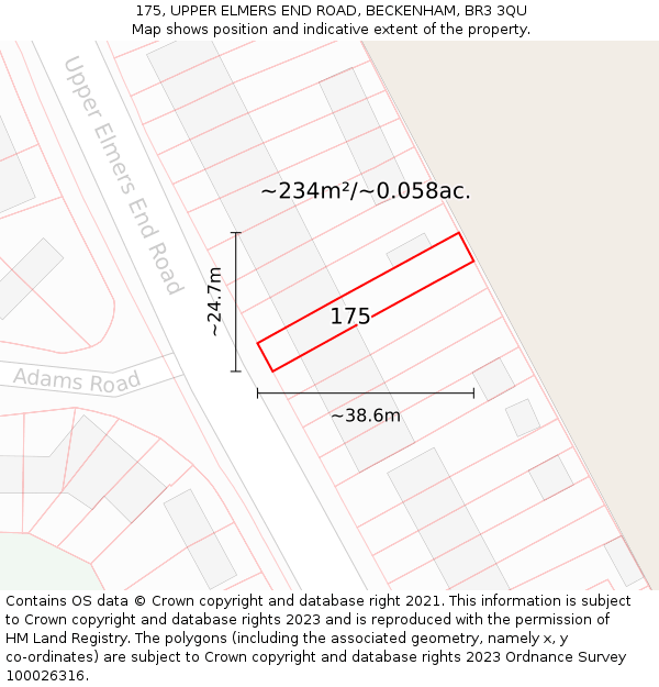 175, UPPER ELMERS END ROAD, BECKENHAM, BR3 3QU: Plot and title map